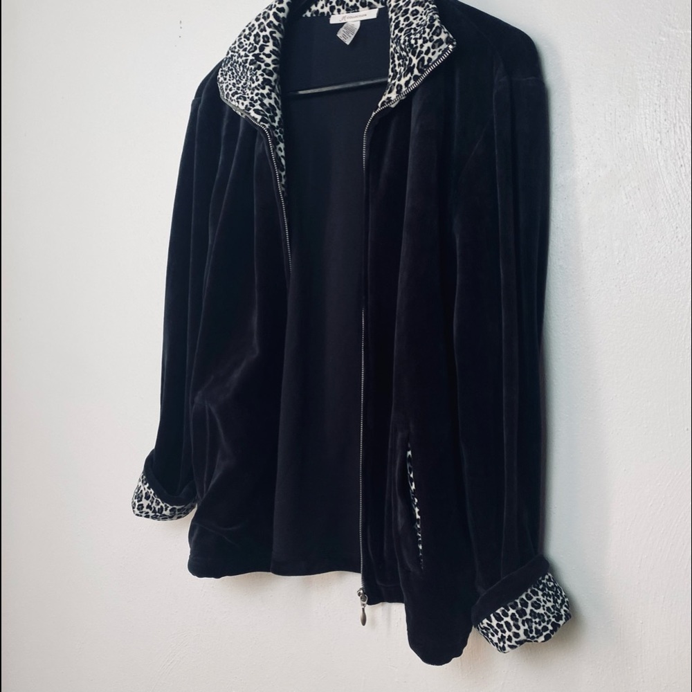 JM Collection Velvet Black Animal Print Trims. Jacket. Sz 12. - Picture 6 of 10